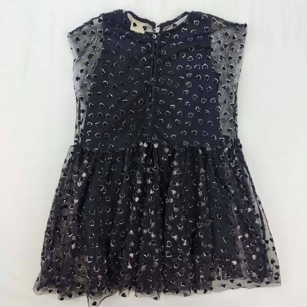 Zara Dress Girls‎ 6 Black Heart Print Tulle Overlay Sparkle Party Sleeveless